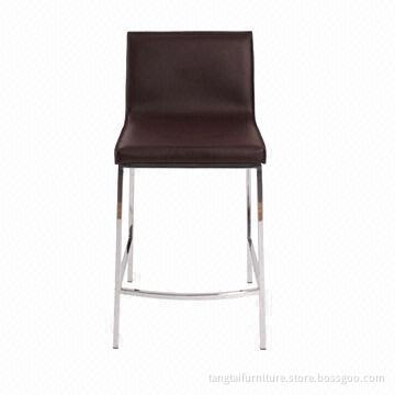 Concise Kitchen Stool, Made of Recycled Leather and Chrome Frame, OEM/ODM Orders Welcomed
